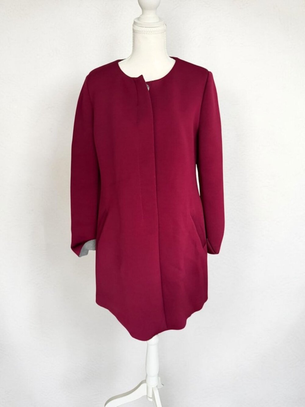 ALFANI Burgundy Scuba Mid Length Jacket Size Medium